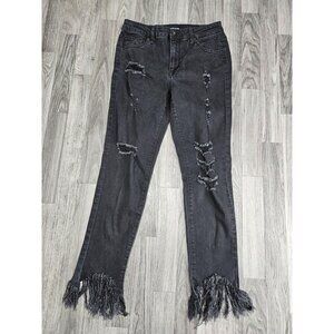 Black Label Jeans Women 9/28 Black Distressed Frayed Hem High‎ Rise Skinny Pants